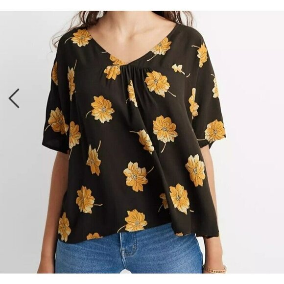 Madewell Tops - Madewell‎ Women's Rhyme Top Blouse In Fall Flowers V-Neck Relaxed Fit Olive Sz M